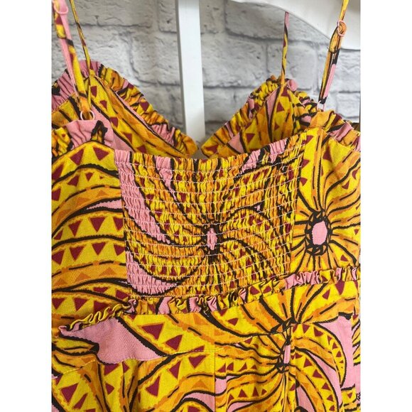 Farm Rio Jumpsuit Banana Print Linen Blend Halter Ladies Size XS Smocked Crop - Picture 9 of 15